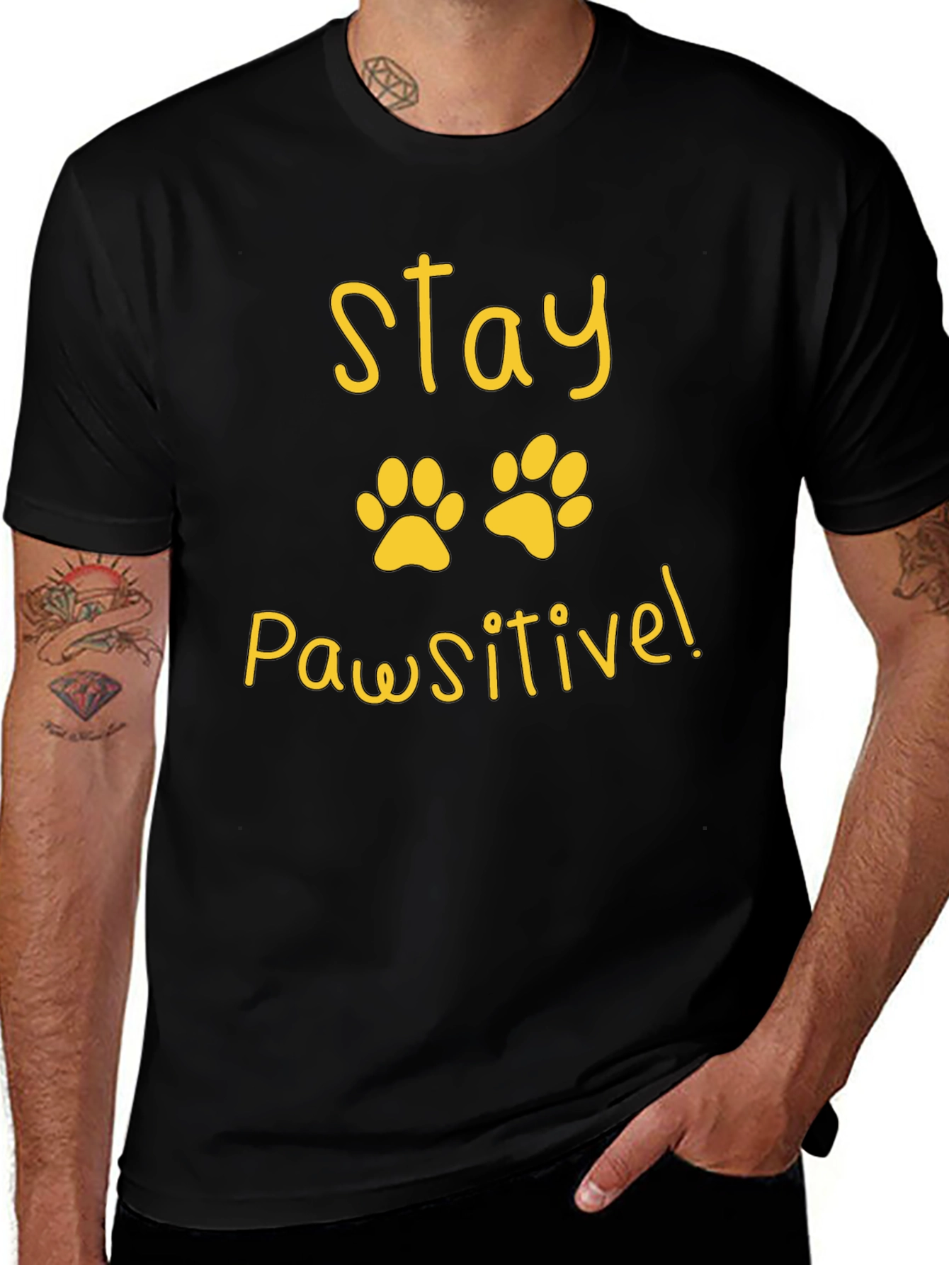 Stay Pawsitive Black T-Shirt