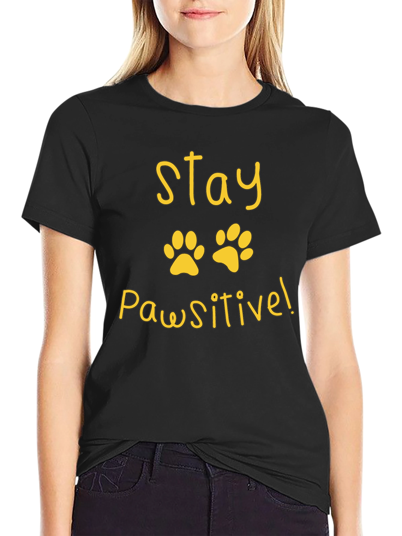 Stay Pawsitive Black T-Shirt