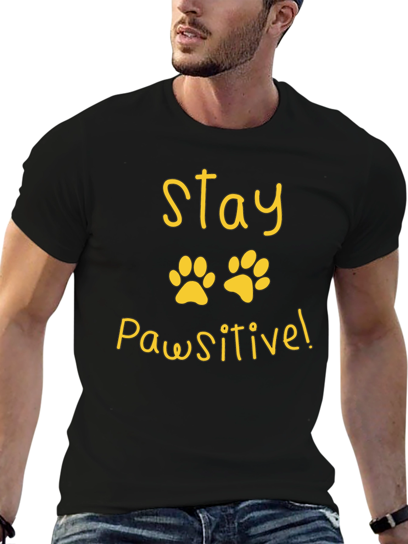 Stay Pawsitive Black T-Shirt