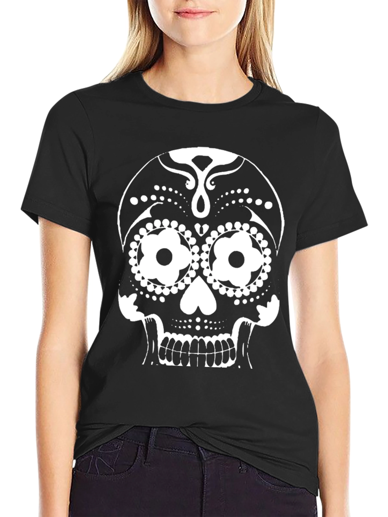 Sugar Skull Graphic Tee - Black Cotton T-Shirt