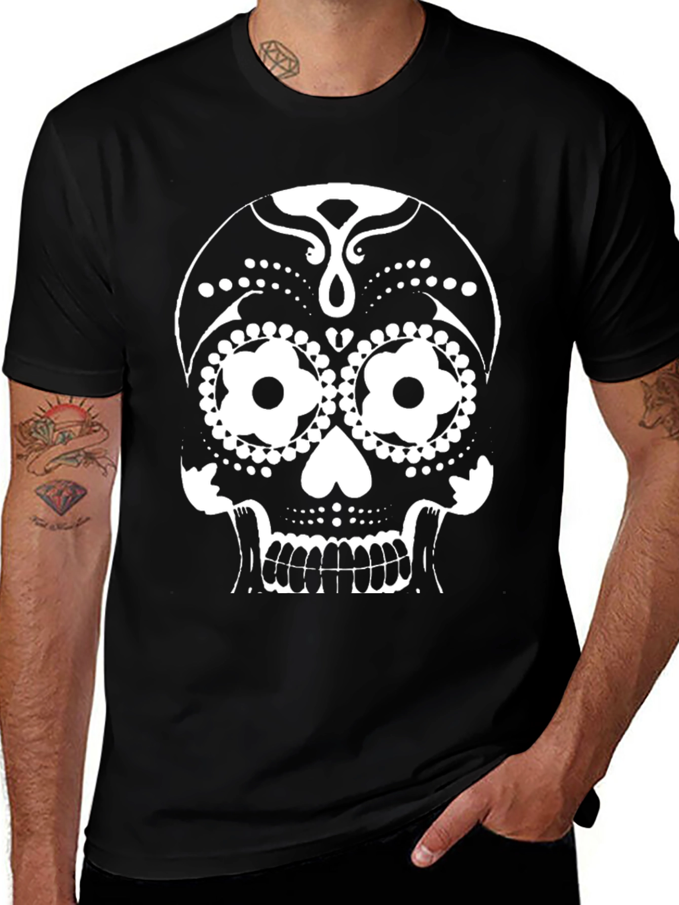 Sugar Skull Graphic Tee - Black Cotton T-Shirt