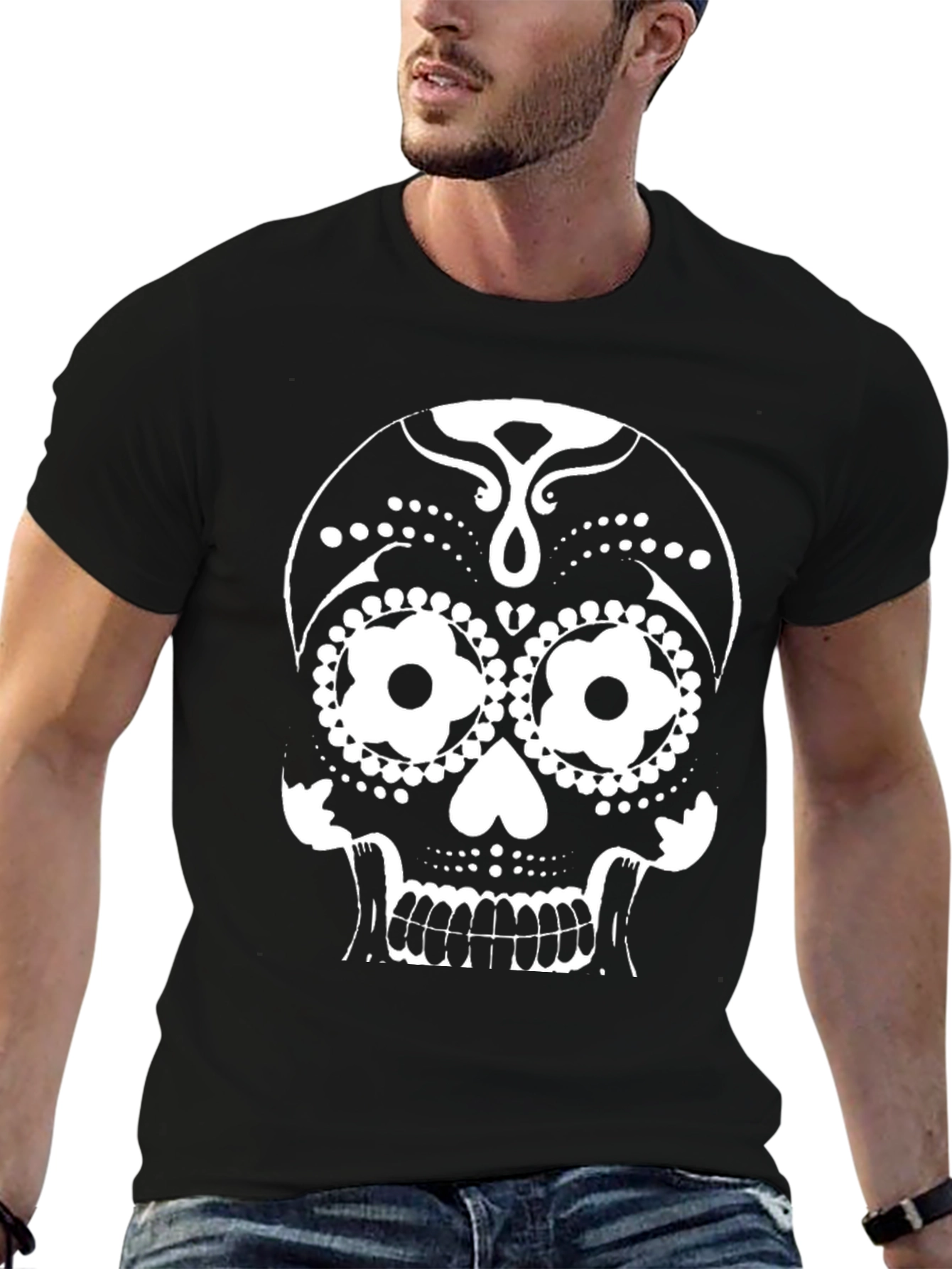 Sugar Skull Graphic Tee - Black Cotton T-Shirt