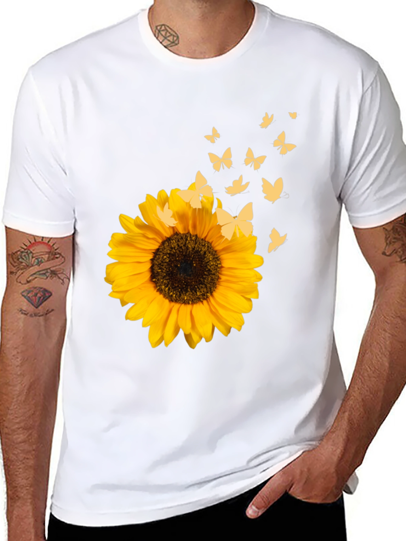 Sunflower & Butterfly Black T-Shirt