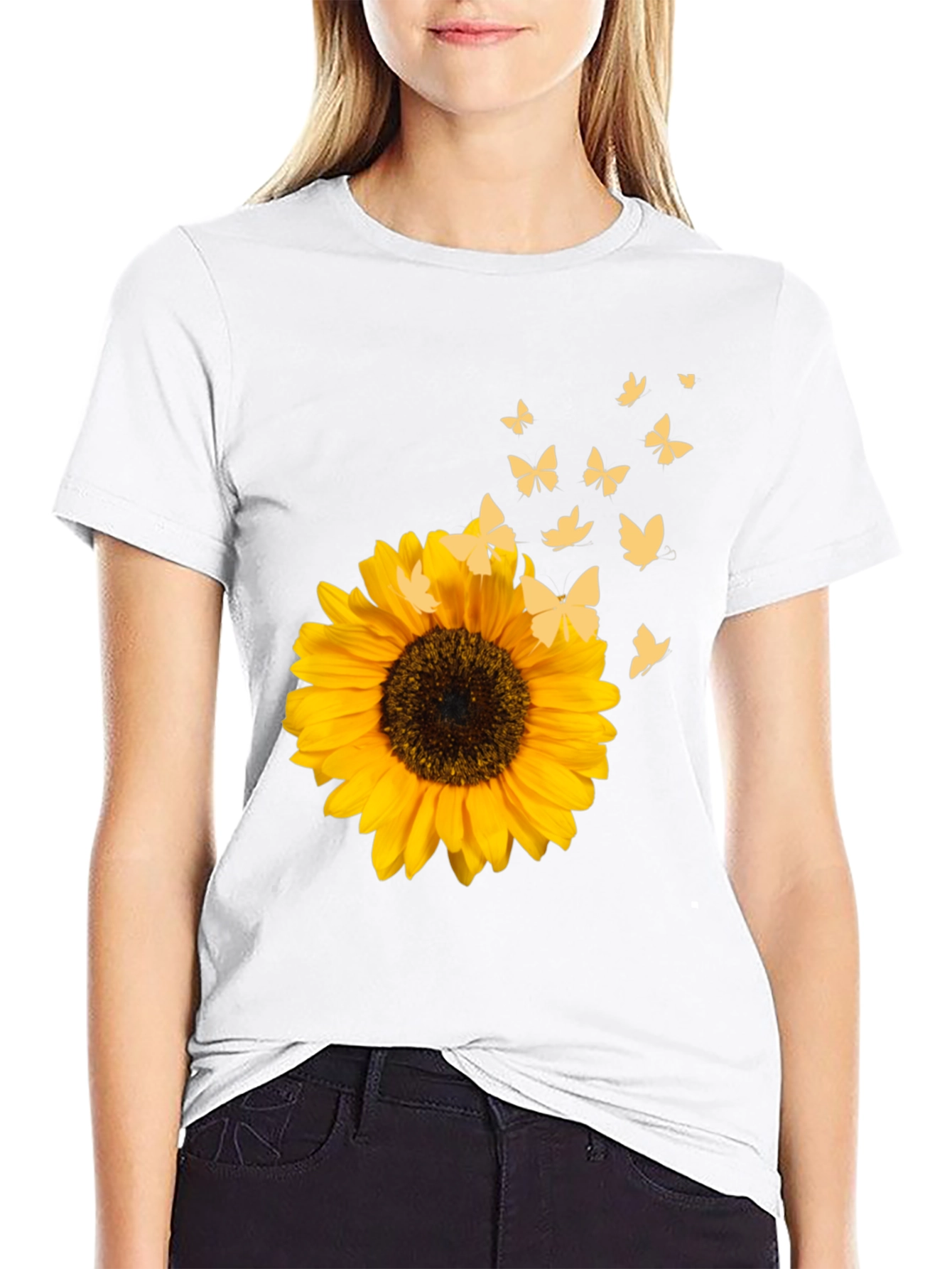 Sunflower & Butterfly Black T-Shirt