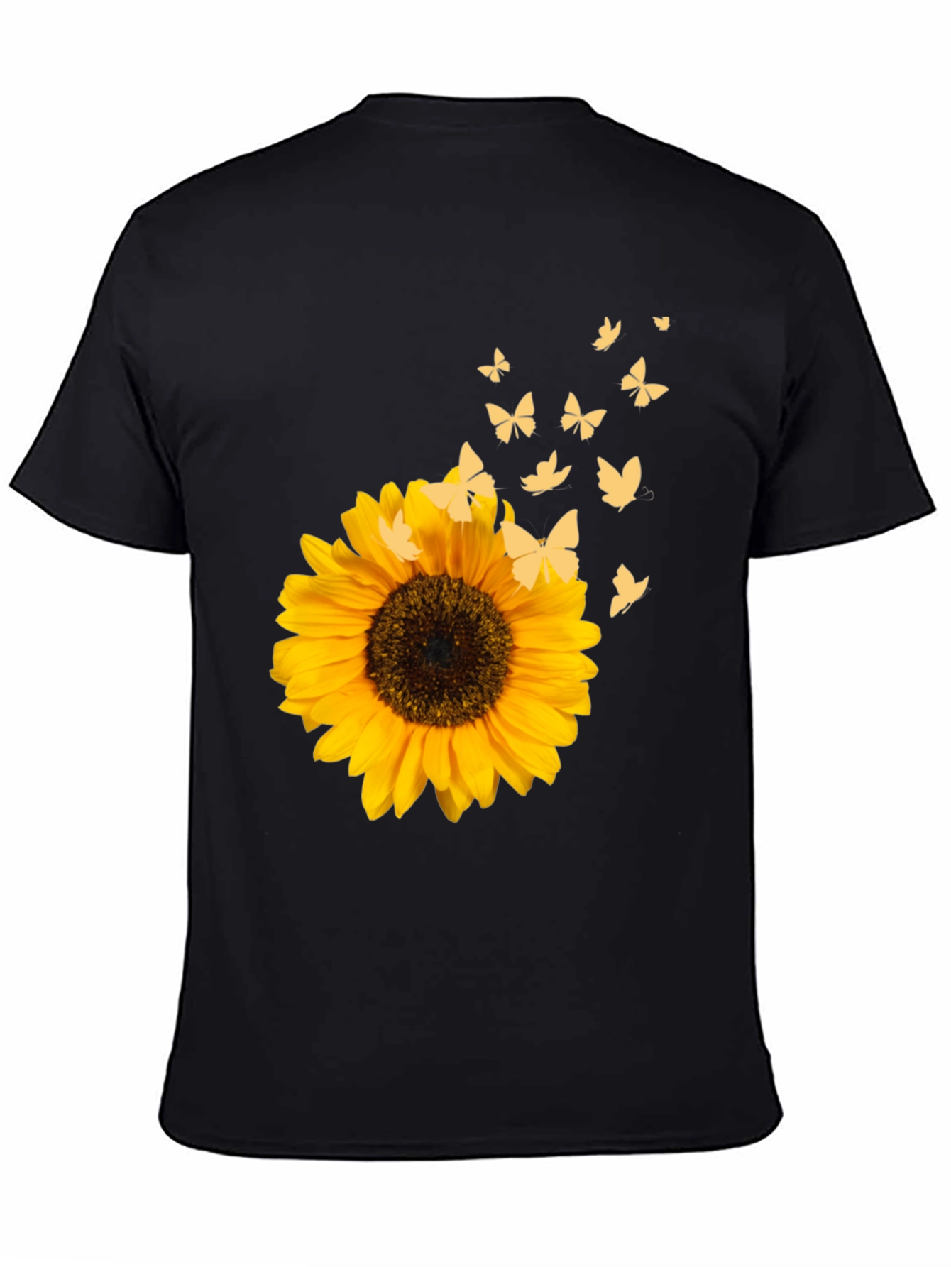 Sunflower & Butterfly Black T-Shirt