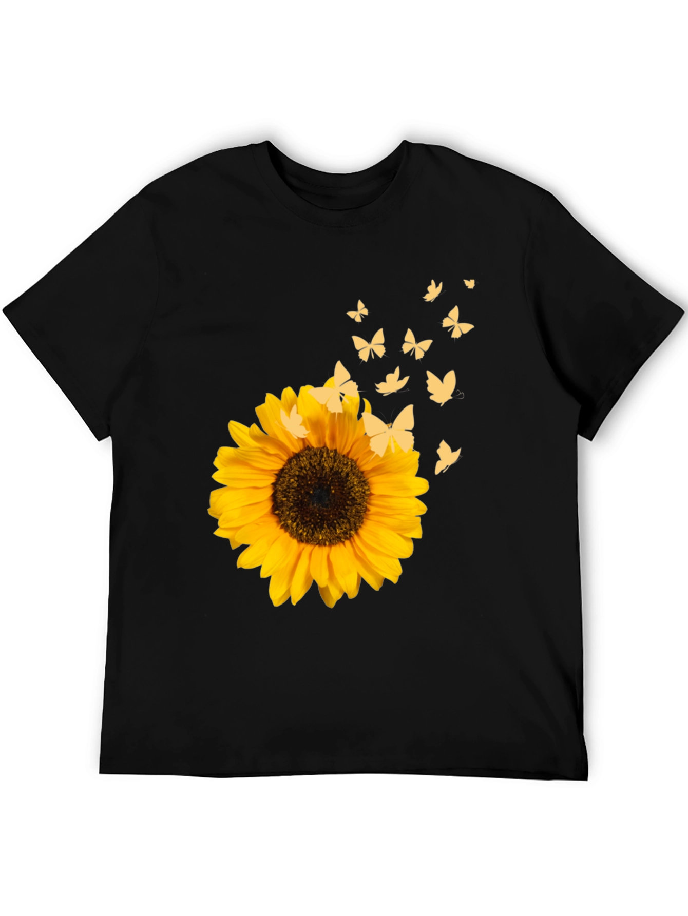 Sunflower & Butterfly Black T-Shirt