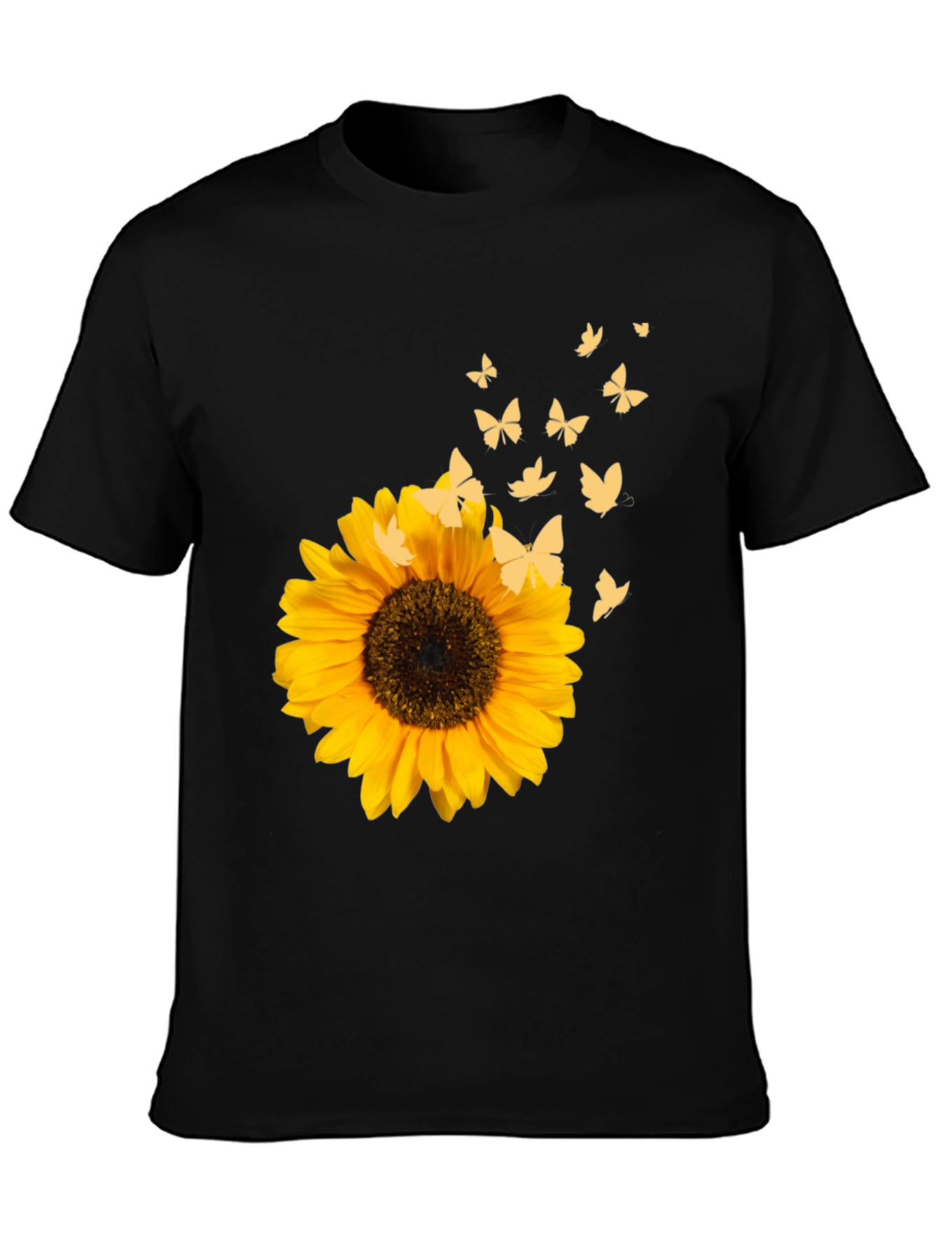 Sunflower & Butterfly Black T-Shirt