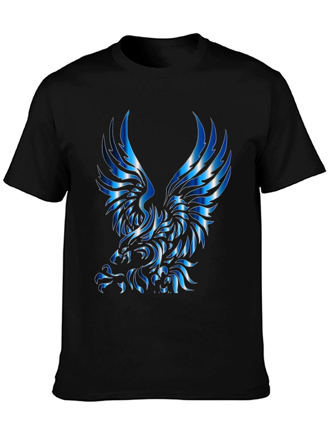 Mens Black T-Shirt with Blue Eagle Design