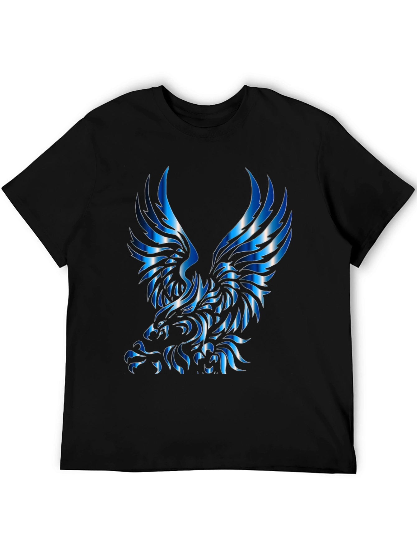 Mens Black T-Shirt with Blue Eagle Design