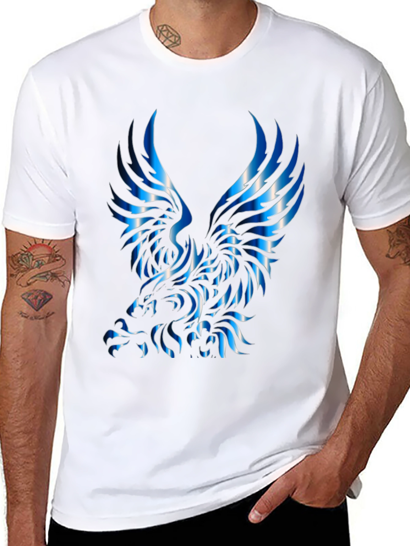 Mens Black T-Shirt with Blue Eagle Design
