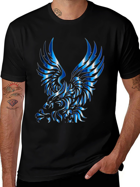 Mens Black T-Shirt with Blue Eagle Design