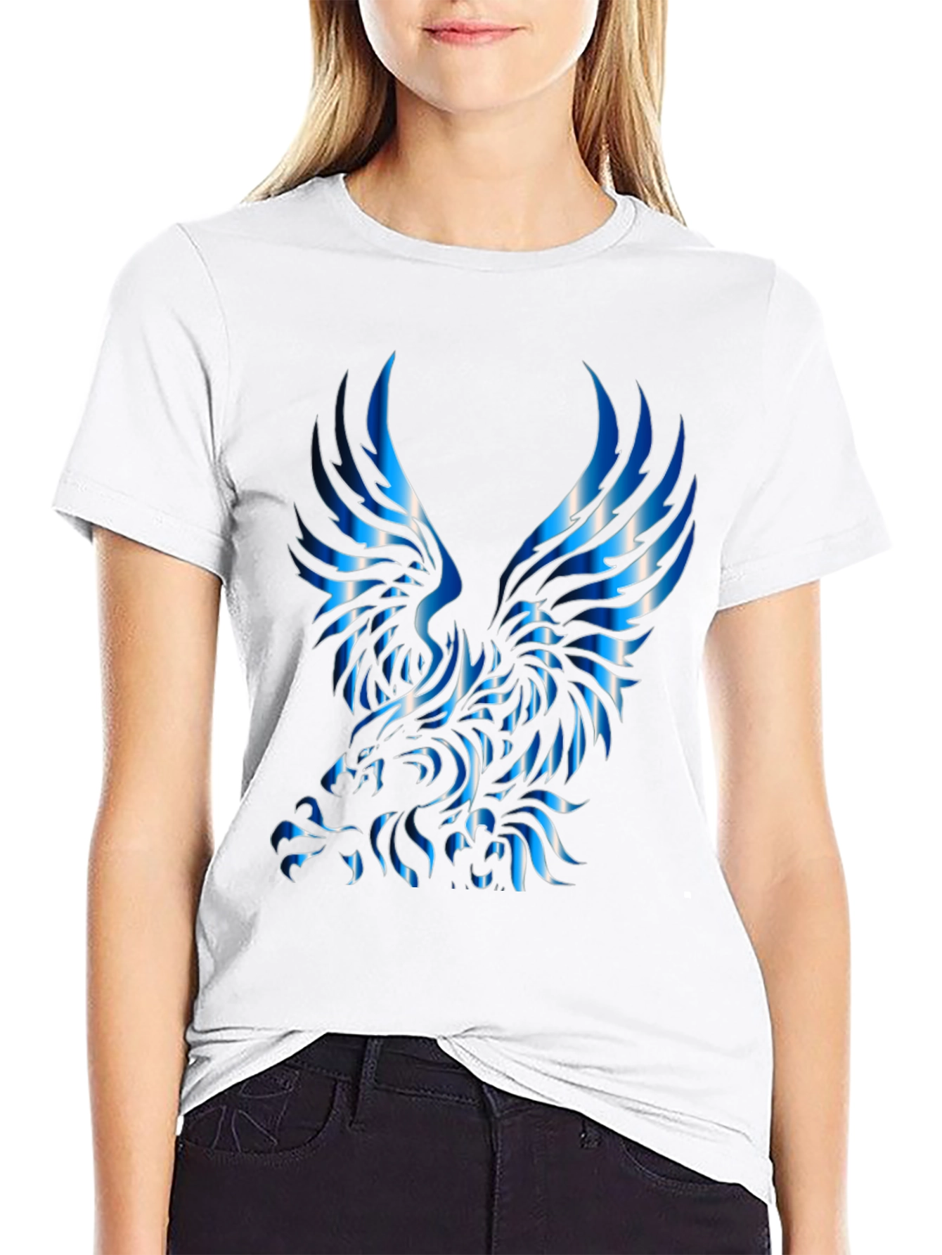 Mens Black T-Shirt with Blue Eagle Design