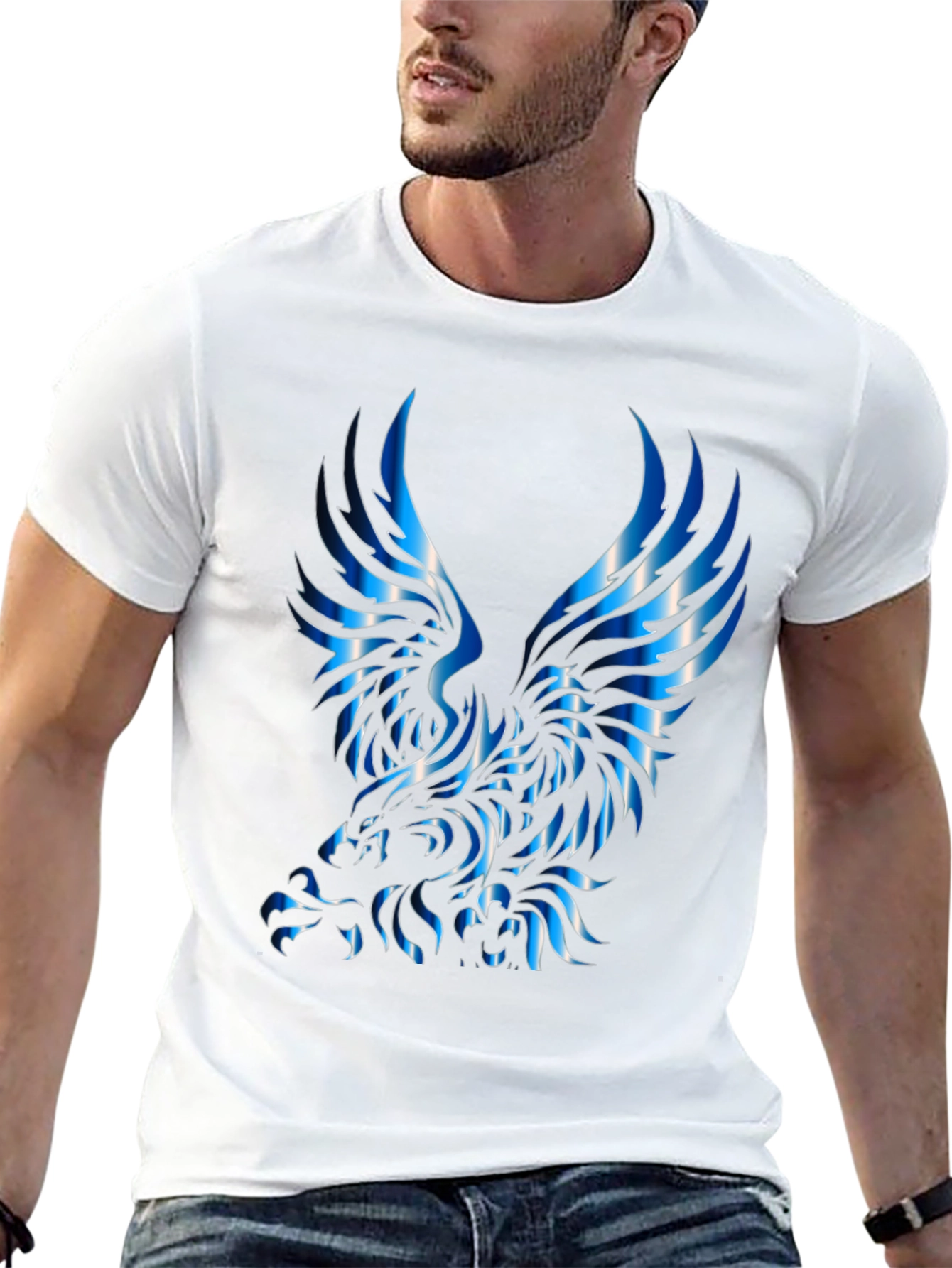 Mens Black T-Shirt with Blue Eagle Design