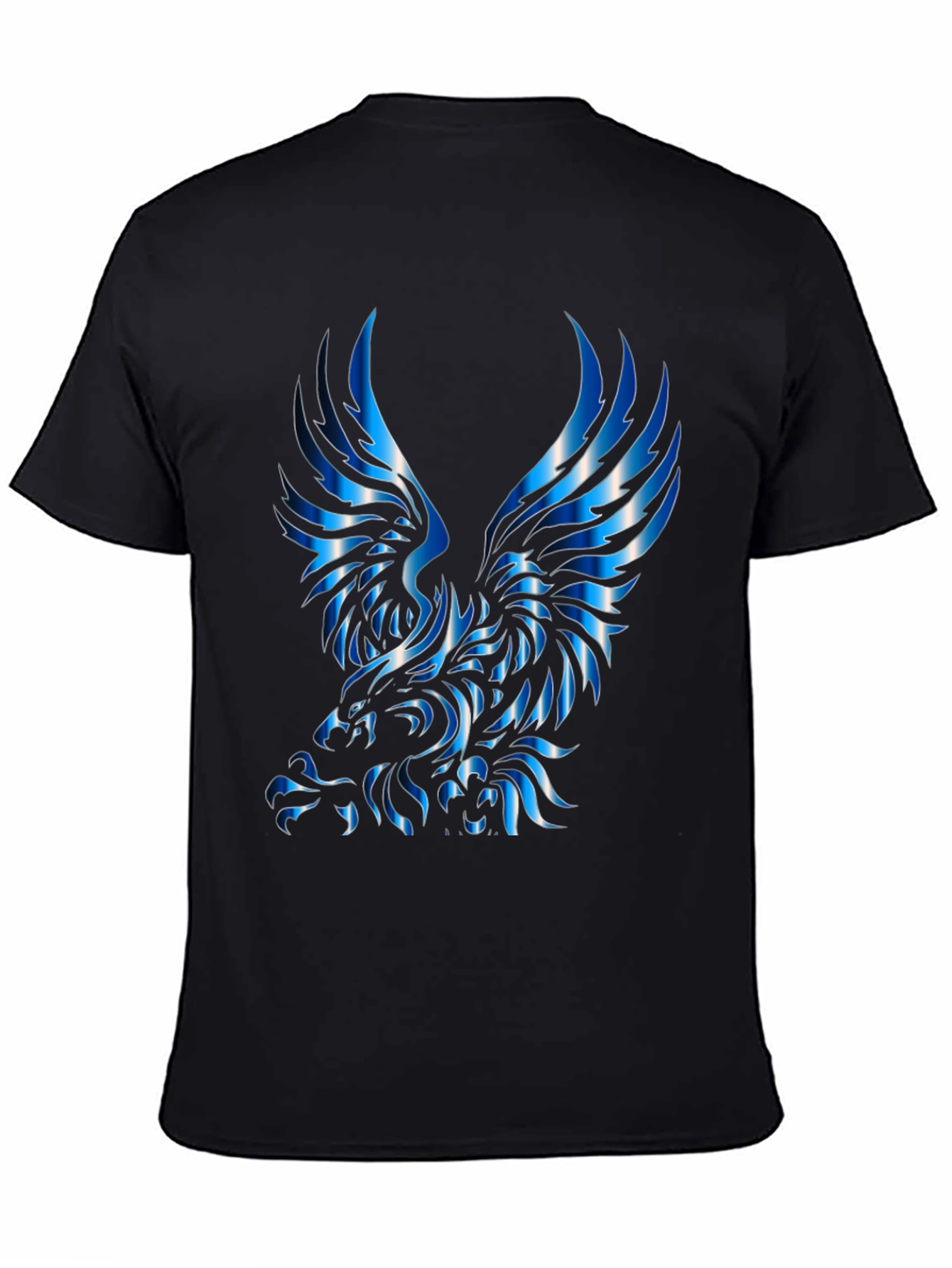 Mens Black T-Shirt with Blue Eagle Design