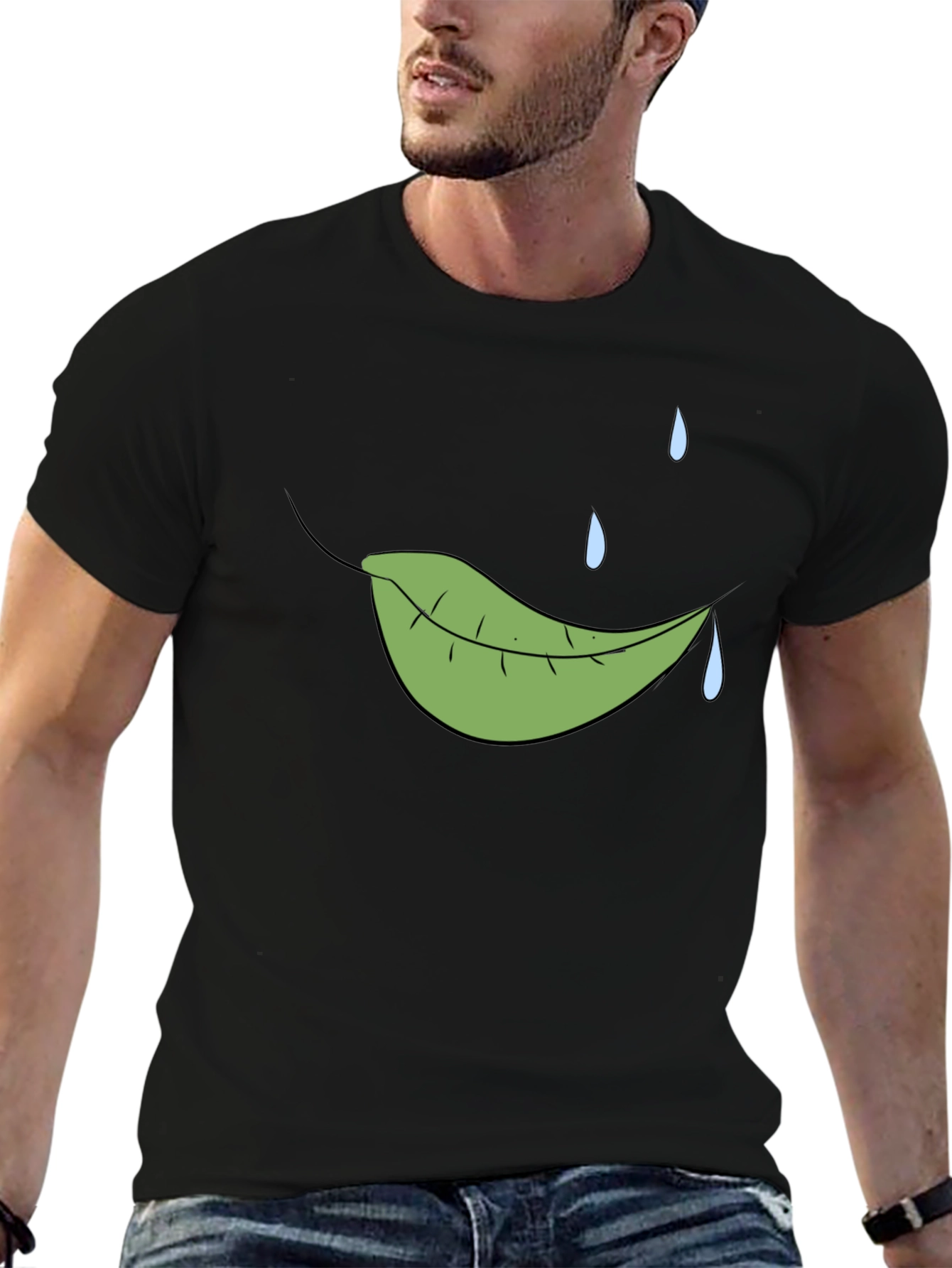 Leaf and Rain Graphic Tee - Black Cotton Shirt