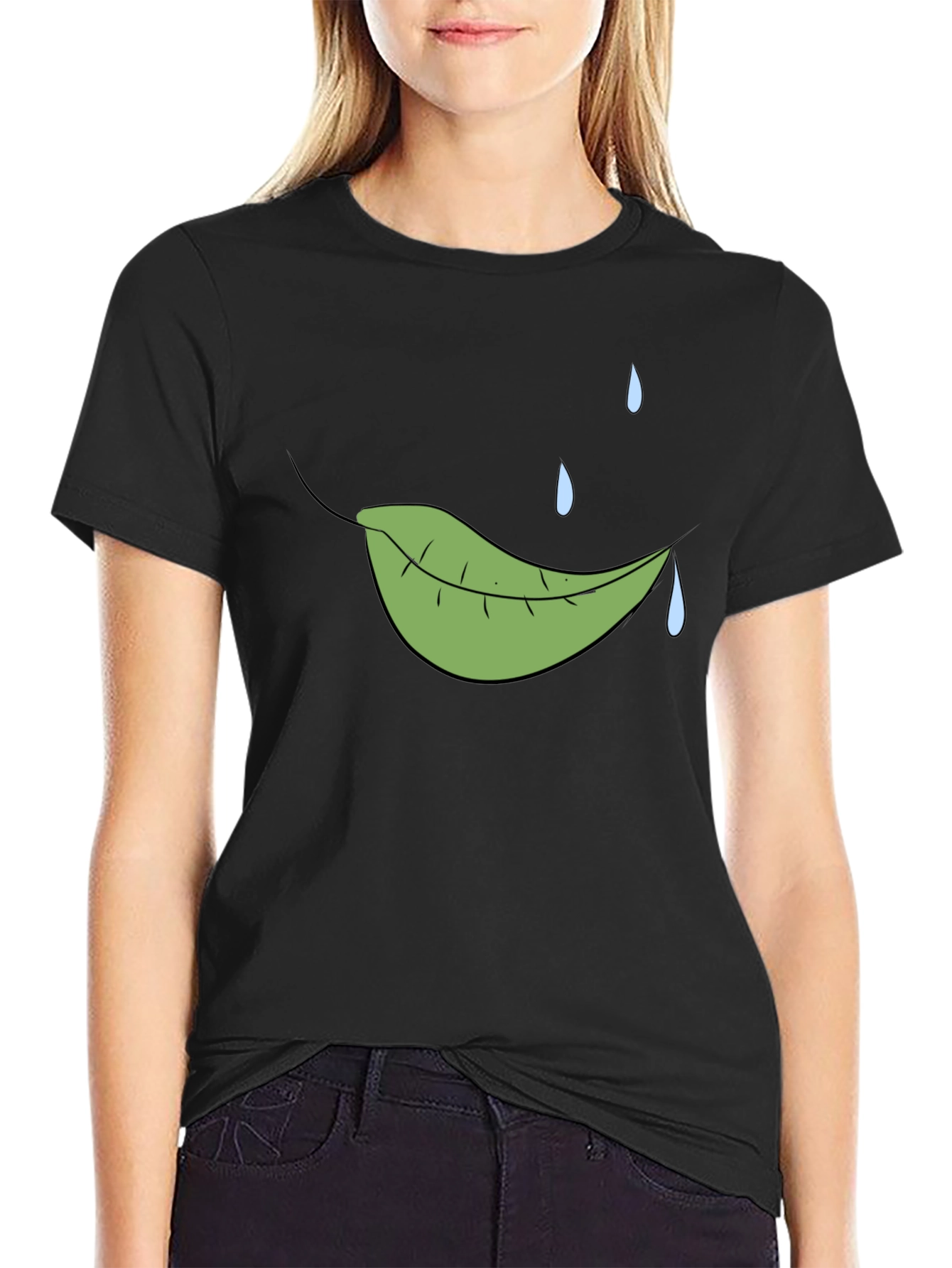 Leaf and Rain Graphic Tee - Black Cotton Shirt