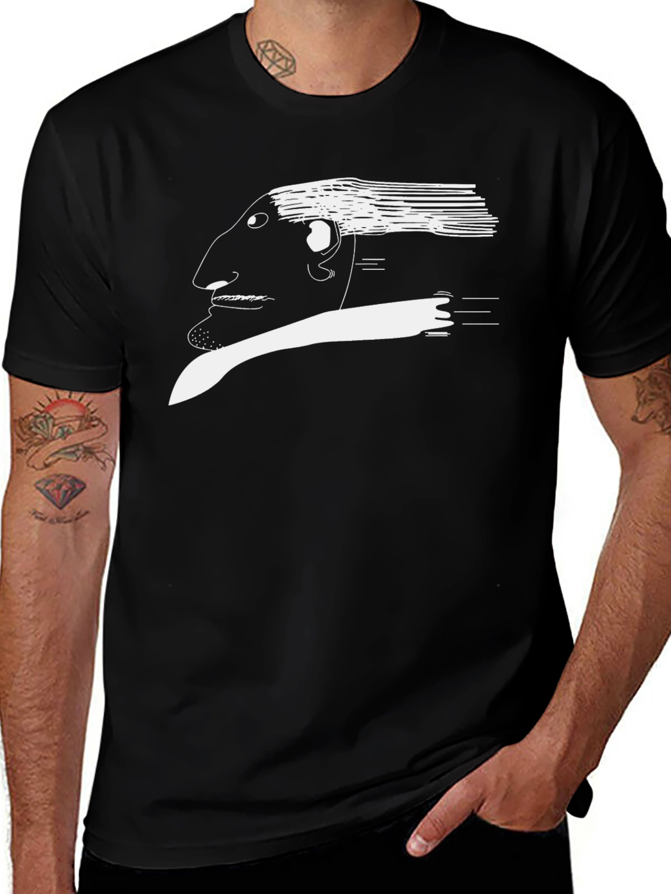Abstract Face Graphic T-Shirt - Black