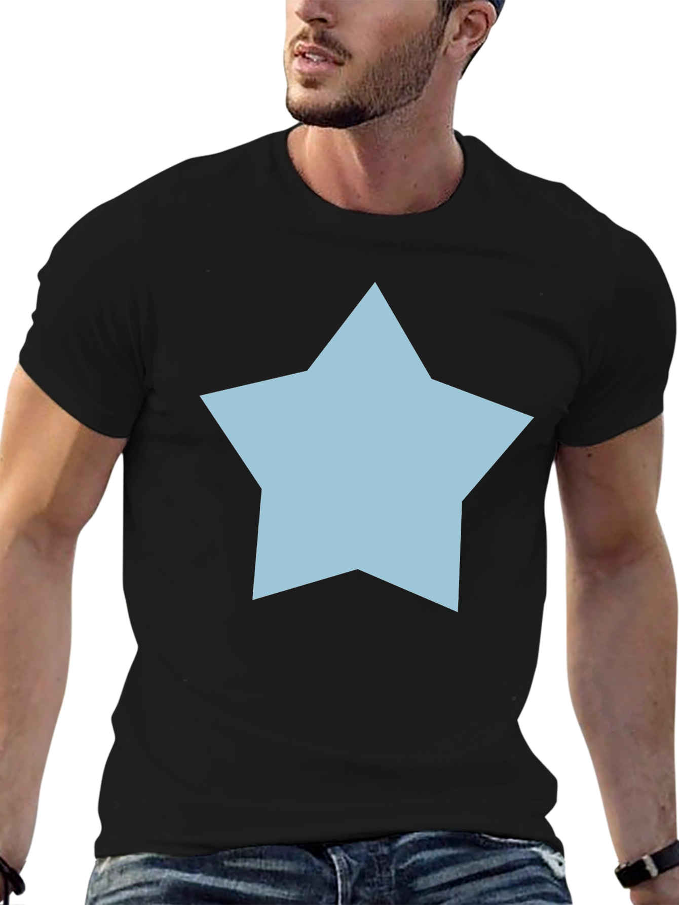 Star Graphic Tee - Casual Black Cotton T-Shirt