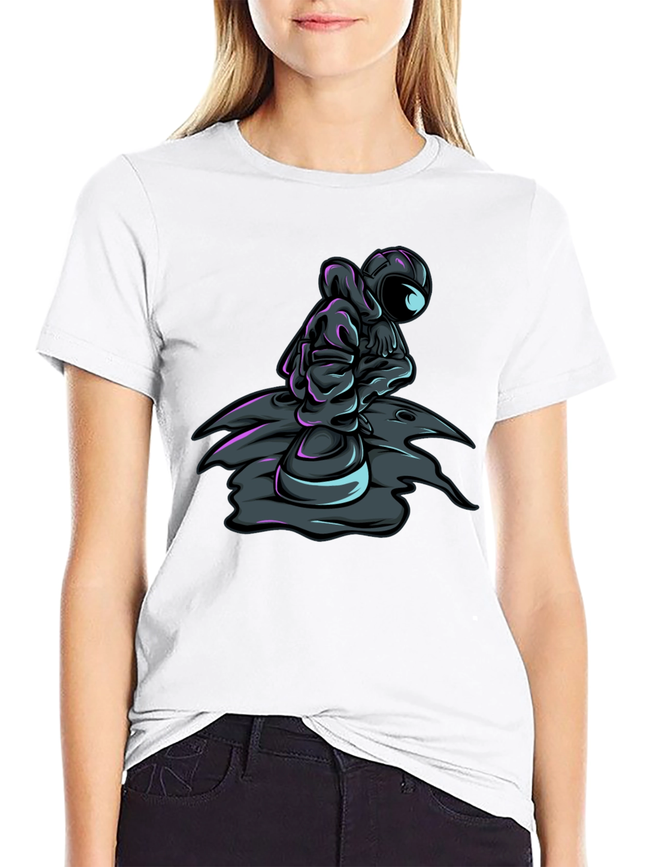 Astronaut Graphic Tee - Black Crew Neck T-Shirt