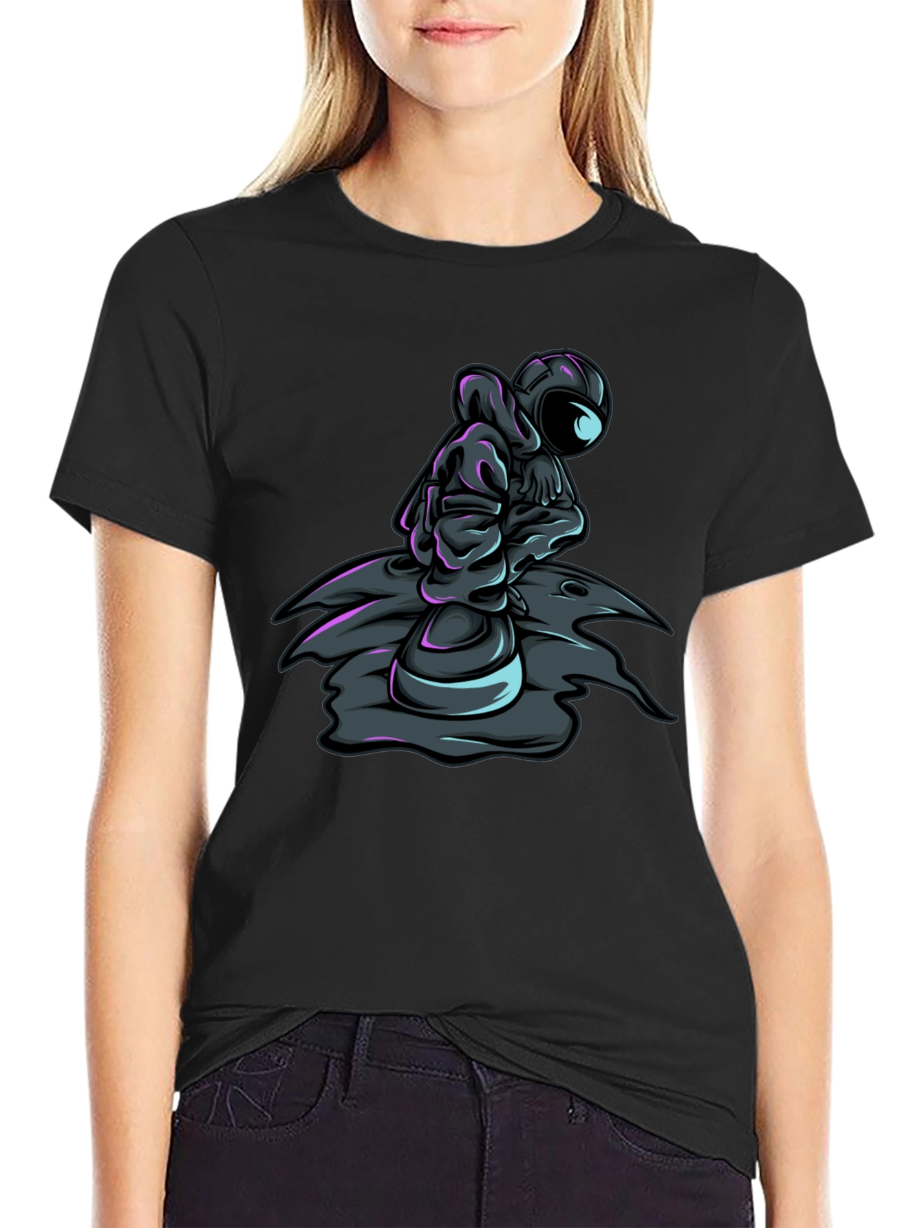 Astronaut Graphic Tee - Black Crew Neck T-Shirt