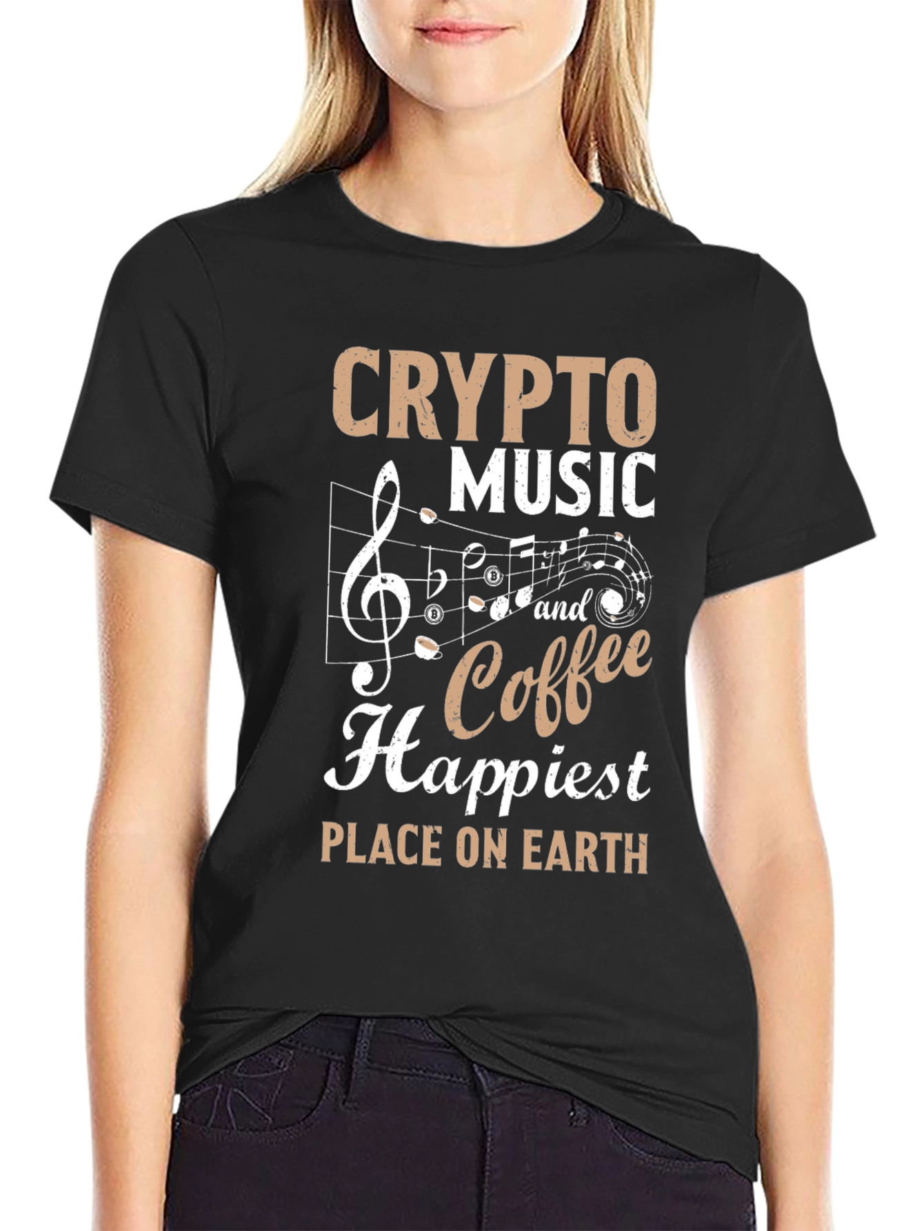 Crypto Music Coffee T-Shirt - Happiest Place on Earth