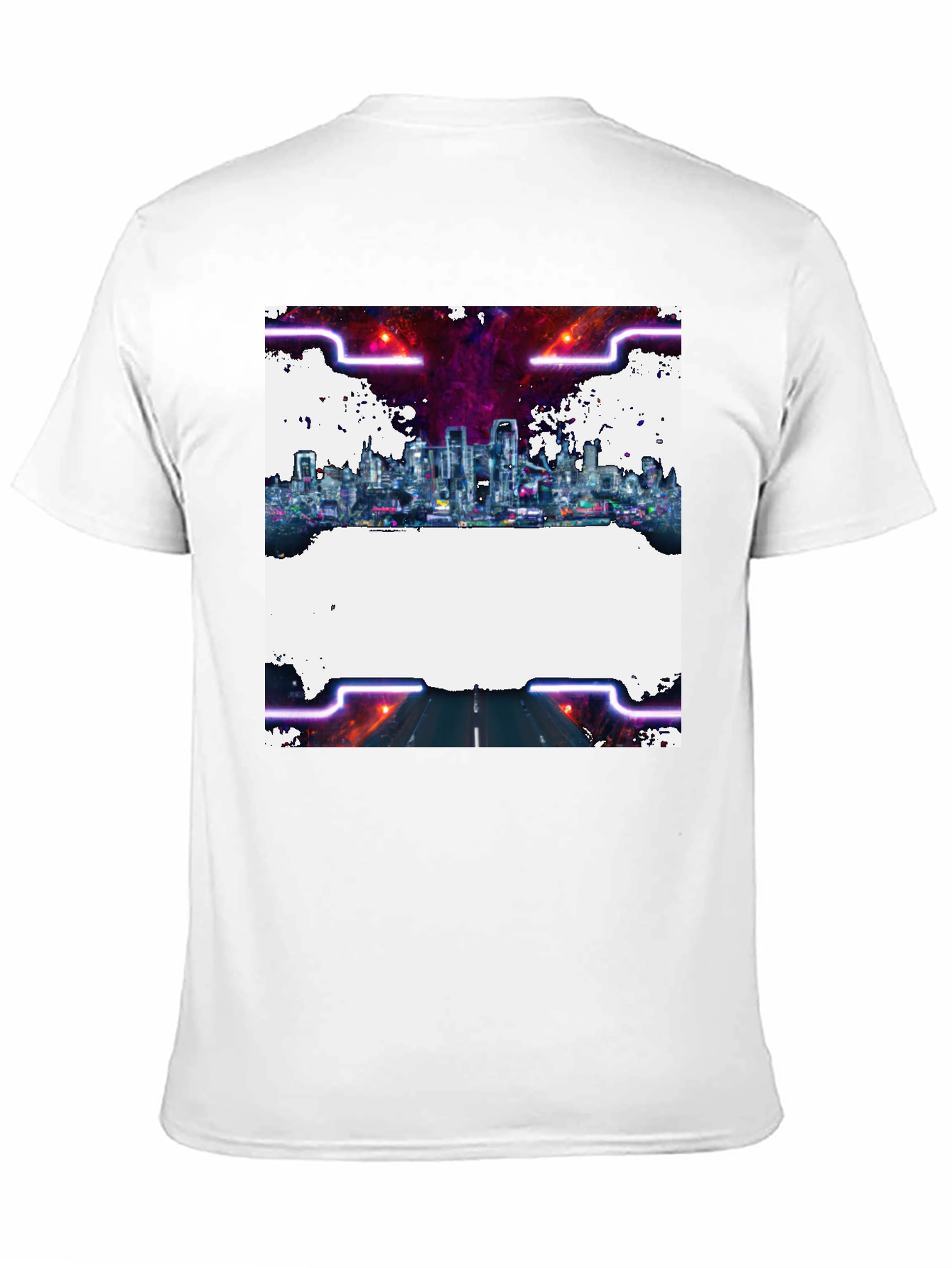 Cyberpunk Cityscape Graphic Tee - Black Crew Neck