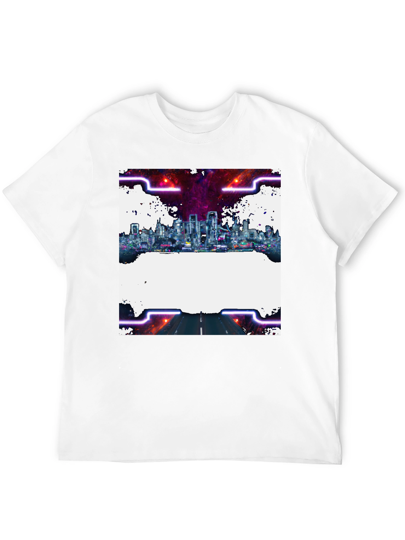 Cyberpunk Cityscape Graphic Tee - Black Crew Neck