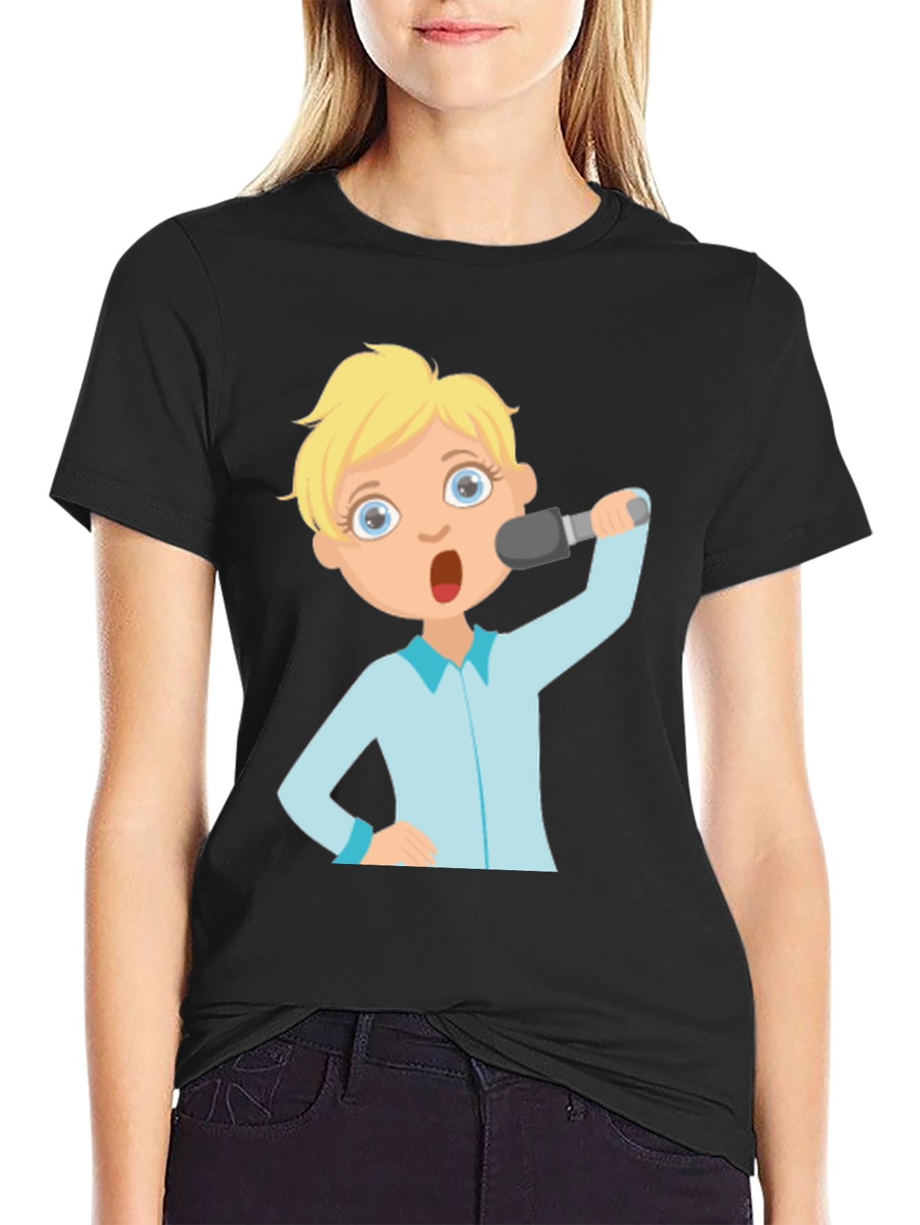 Cartoon Singer Graphic T-Shirt