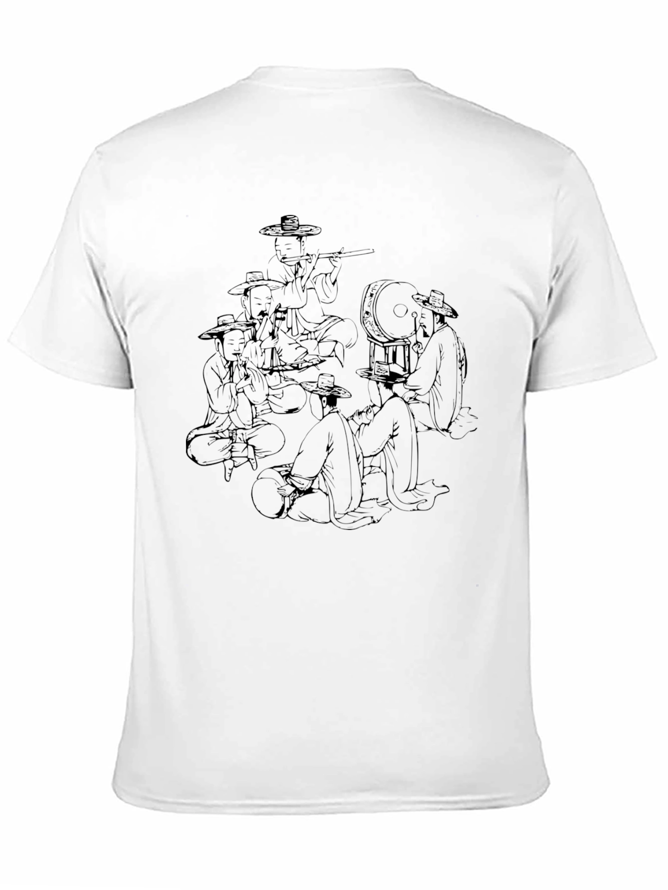 Korean Folk Art Graphic Print Black T-Shirt