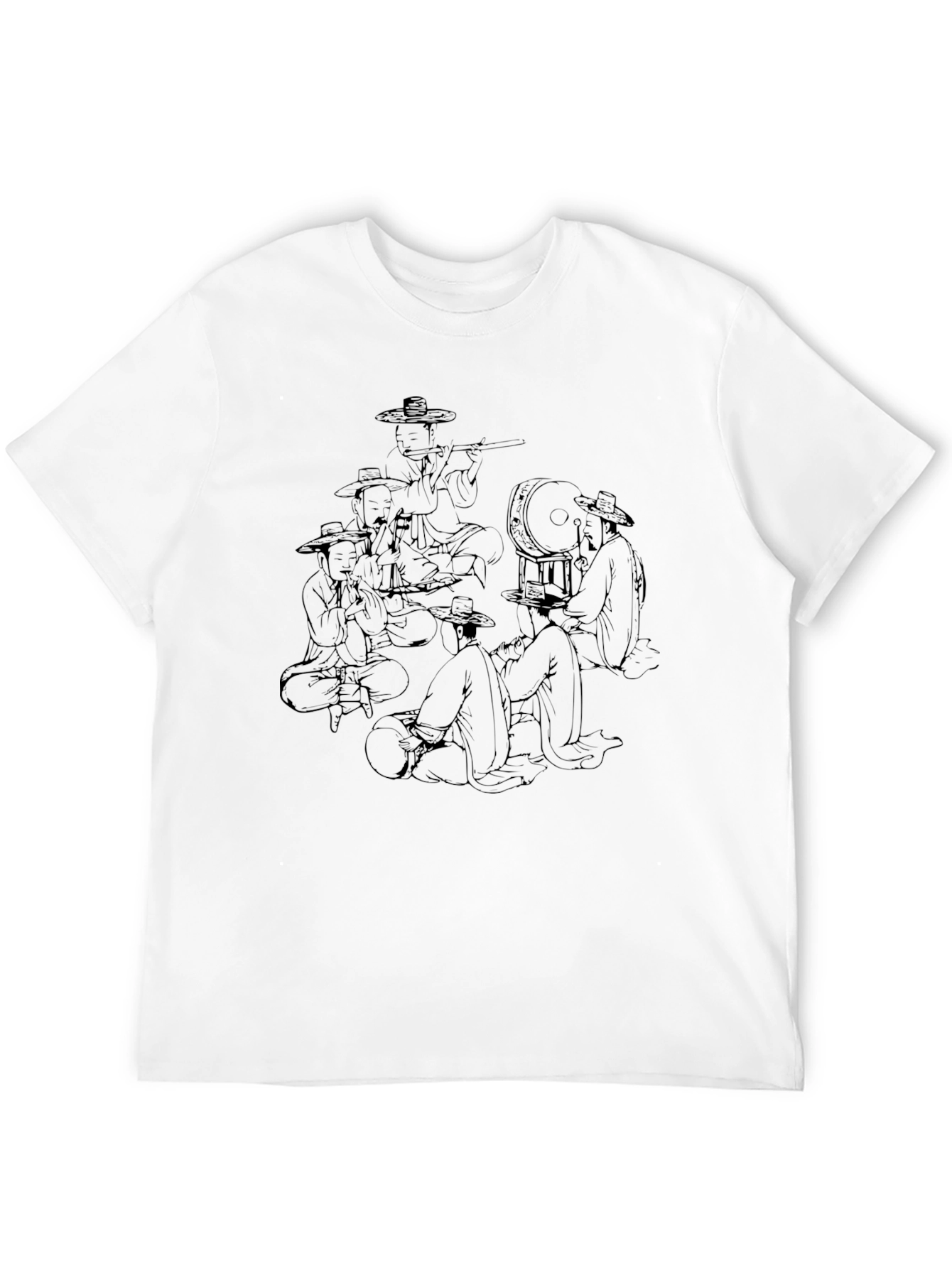 Korean Folk Art Graphic Print Black T-Shirt