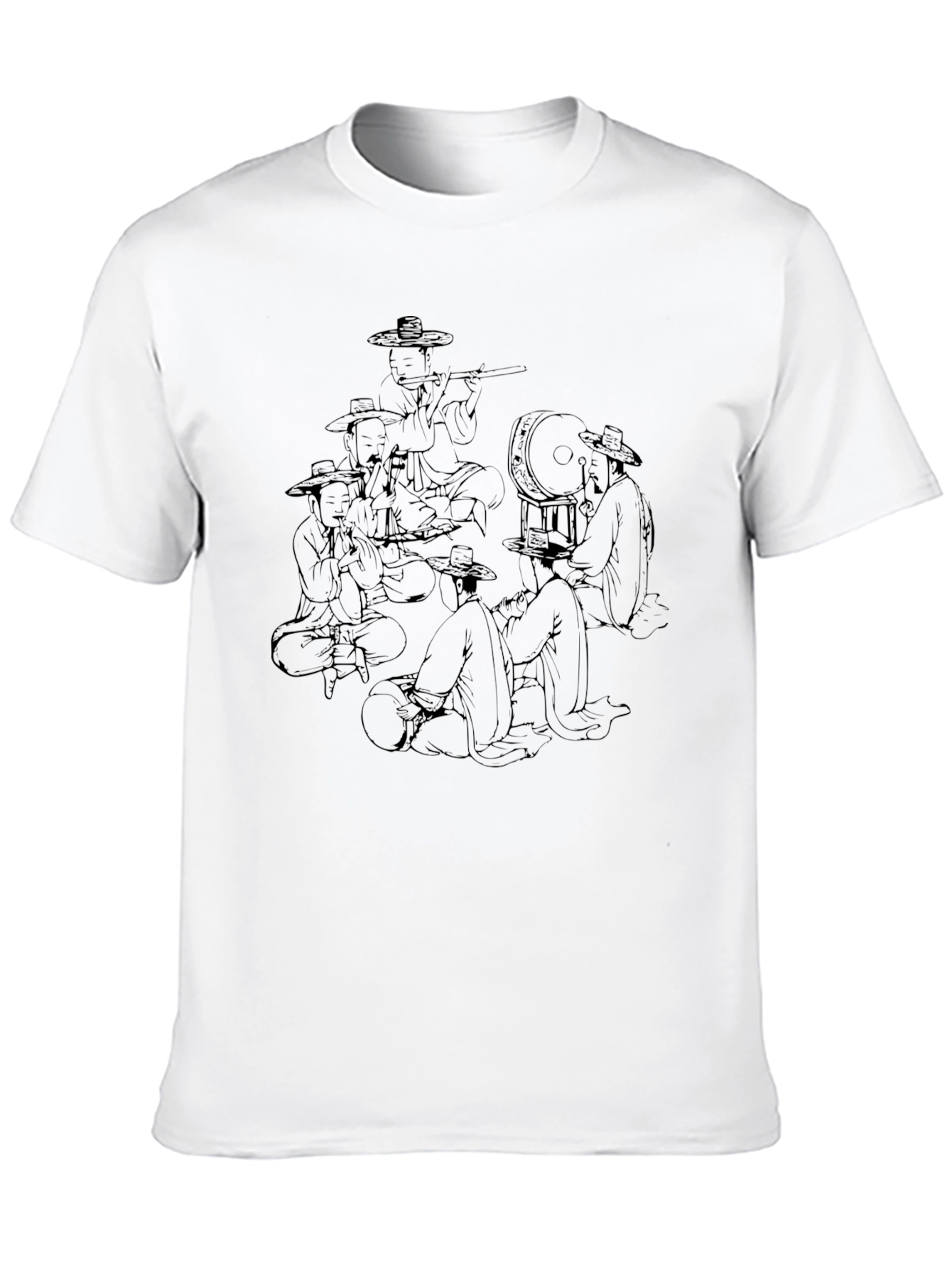 Korean Folk Art Graphic Print Black T-Shirt