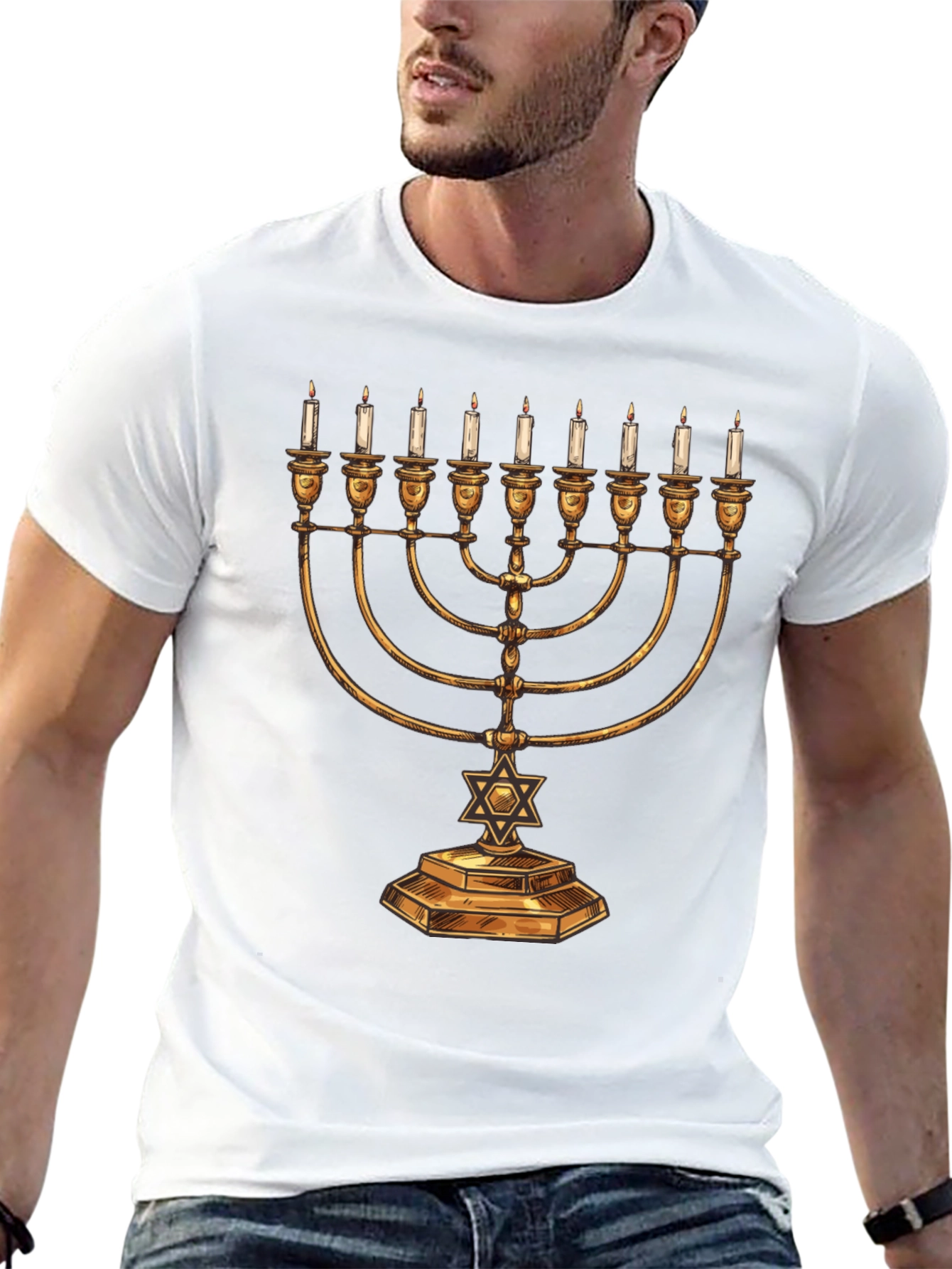 Mens Hanukkah Menorah T-Shirt - Festive Holiday Tee