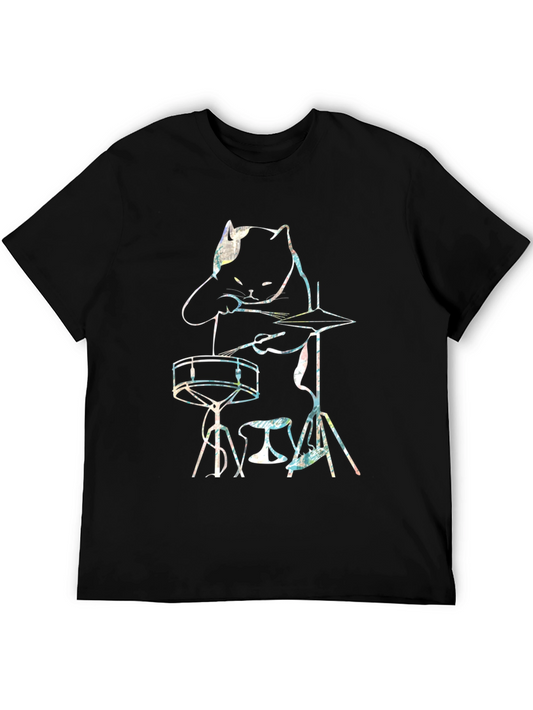 Drummer Cat Graphic Tee - Unique Music Lovers T-Shirt