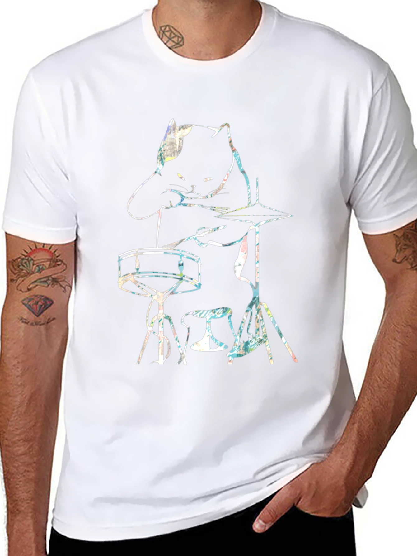 Drummer Cat Graphic Tee - Unique Music Lovers T-Shirt