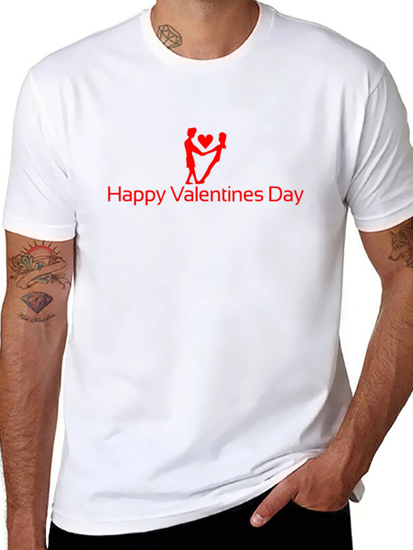 Happy Valentines Day Red Graphic Black T-Shirt