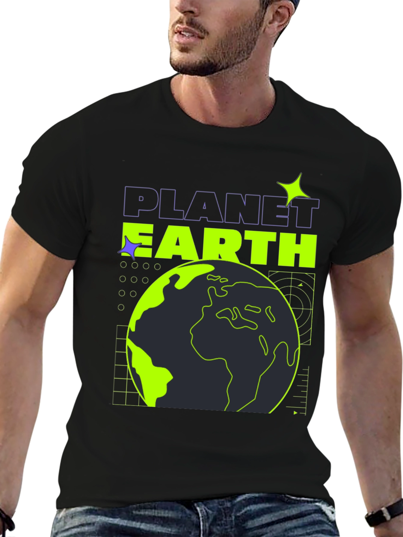 Planet Earth Graphic Tee - Black Stylish Cotton T-Shirt