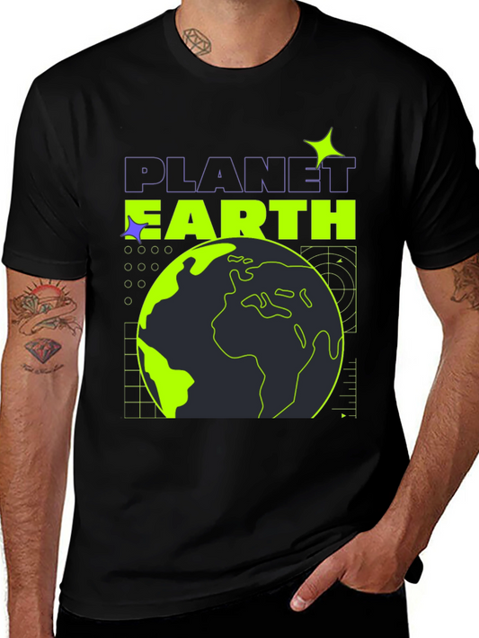 Planet Earth Graphic Tee - Black Stylish Cotton T-Shirt