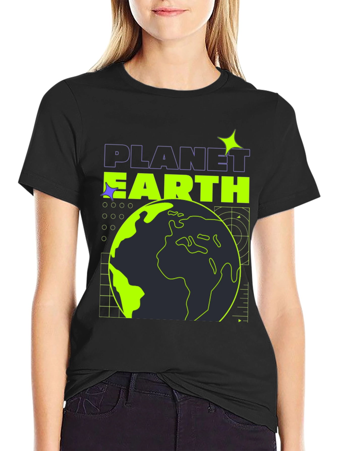 Planet Earth Graphic Tee - Black Stylish Cotton T-Shirt