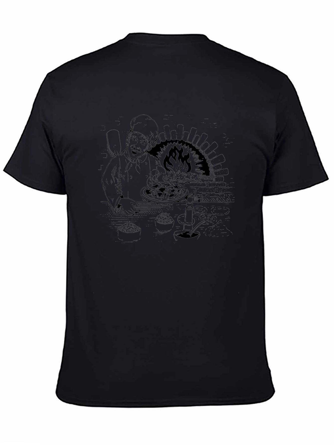 Chef Pizza Oven Graphic Tee - Black Casual T-Shirt