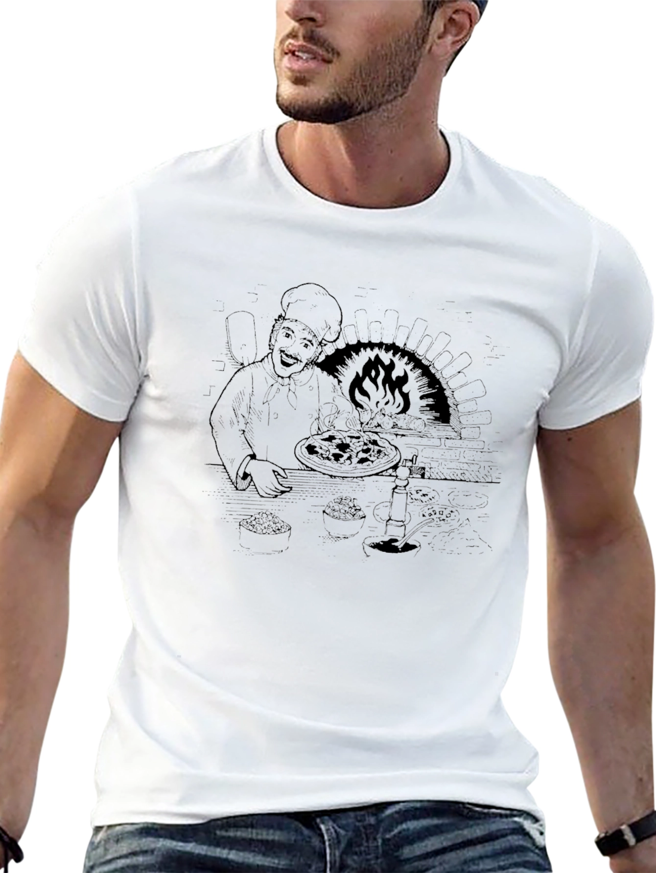 Chef Pizza Oven Graphic Tee - Black Casual T-Shirt