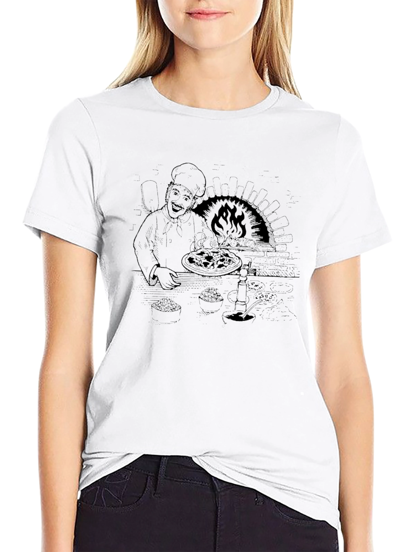 Chef Pizza Oven Graphic Tee - Black Casual T-Shirt
