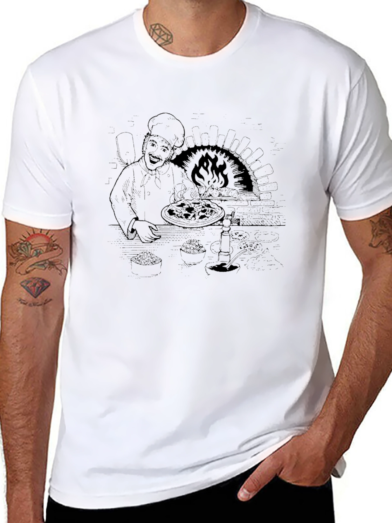 Chef Pizza Oven Graphic Tee - Black Casual T-Shirt