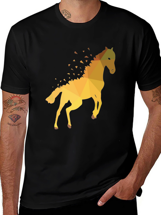 Geometric Horse Graphic Tee - Stylish Mens Black T-Shirt