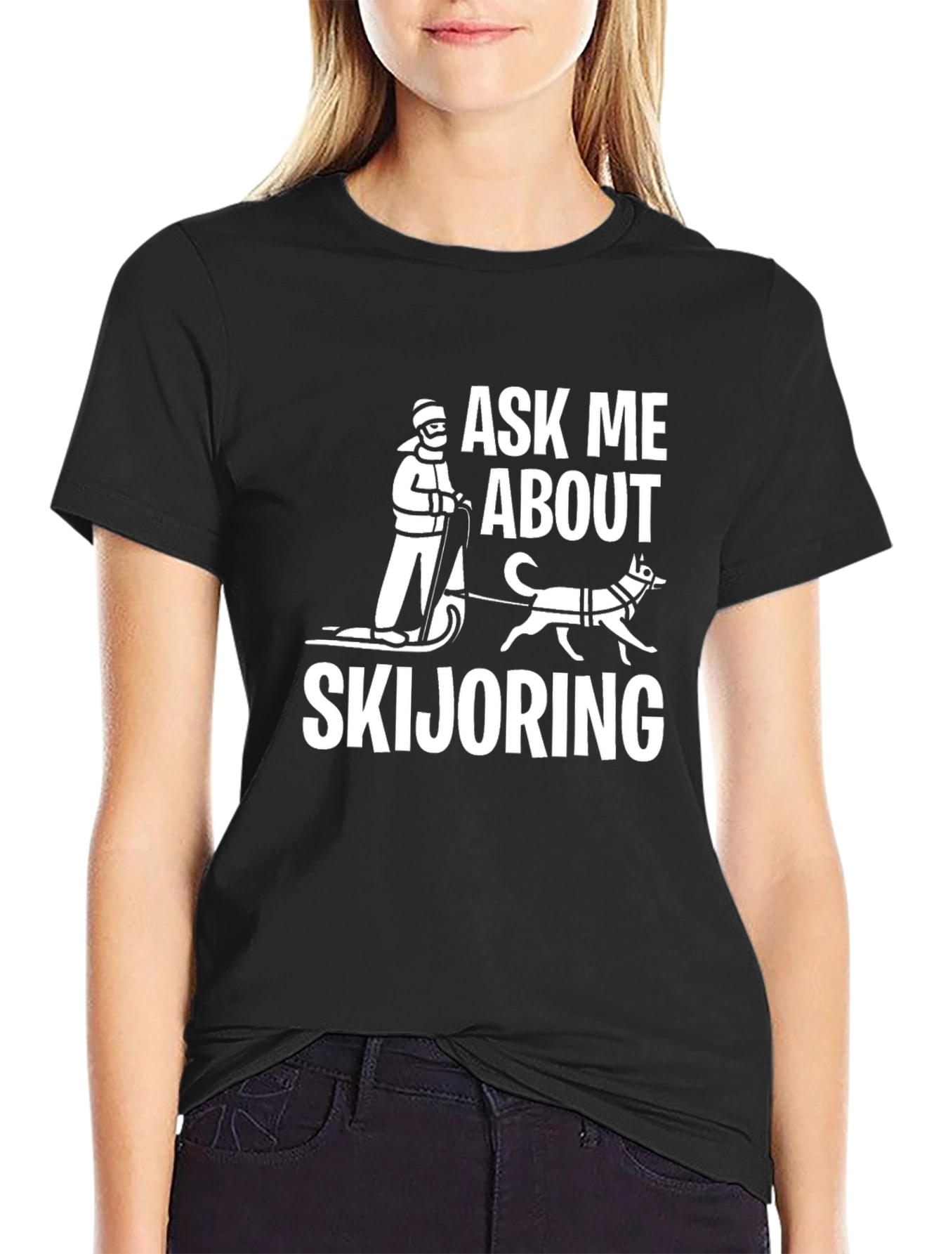 Ask Me About Skijoring Black T-Shirt