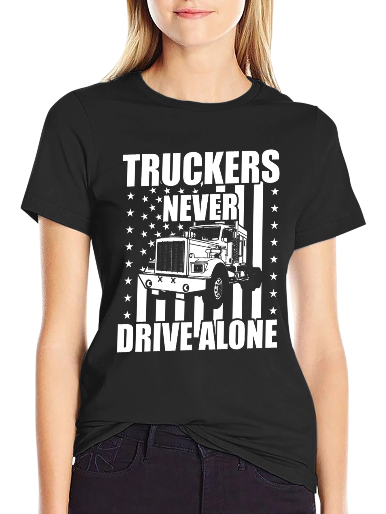 Truckers Never Drive Alone Graphic Tee - Black