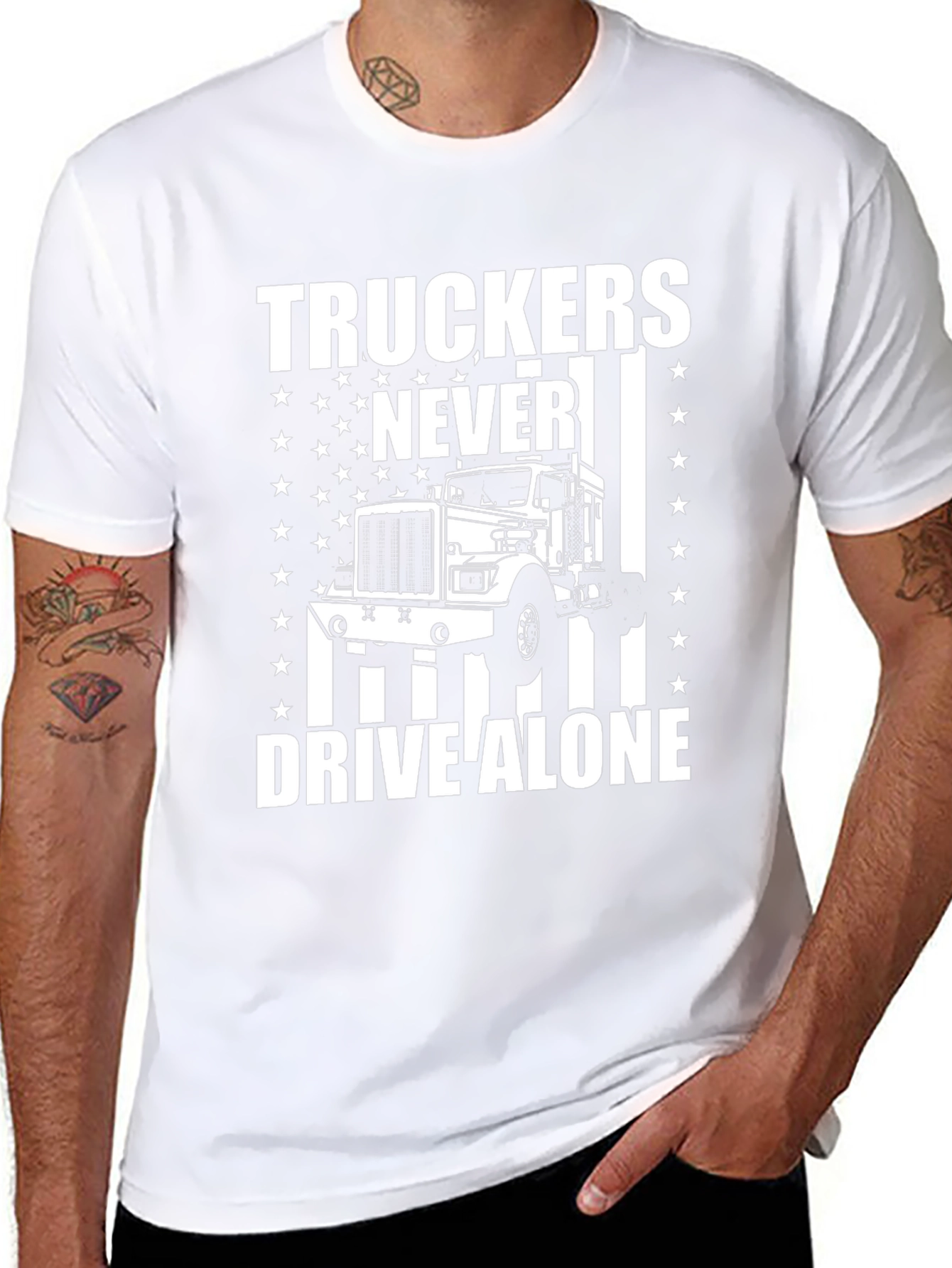 Truckers Never Drive Alone Graphic Tee - Black