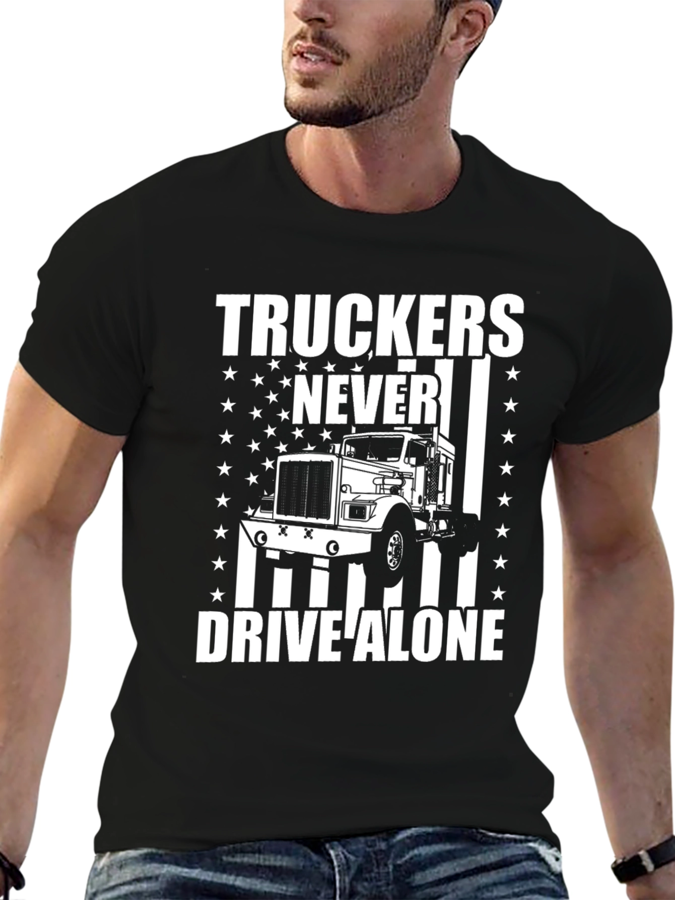 Truckers Never Drive Alone Graphic Tee - Black