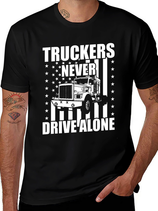 Truckers Never Drive Alone Graphic Tee - Black