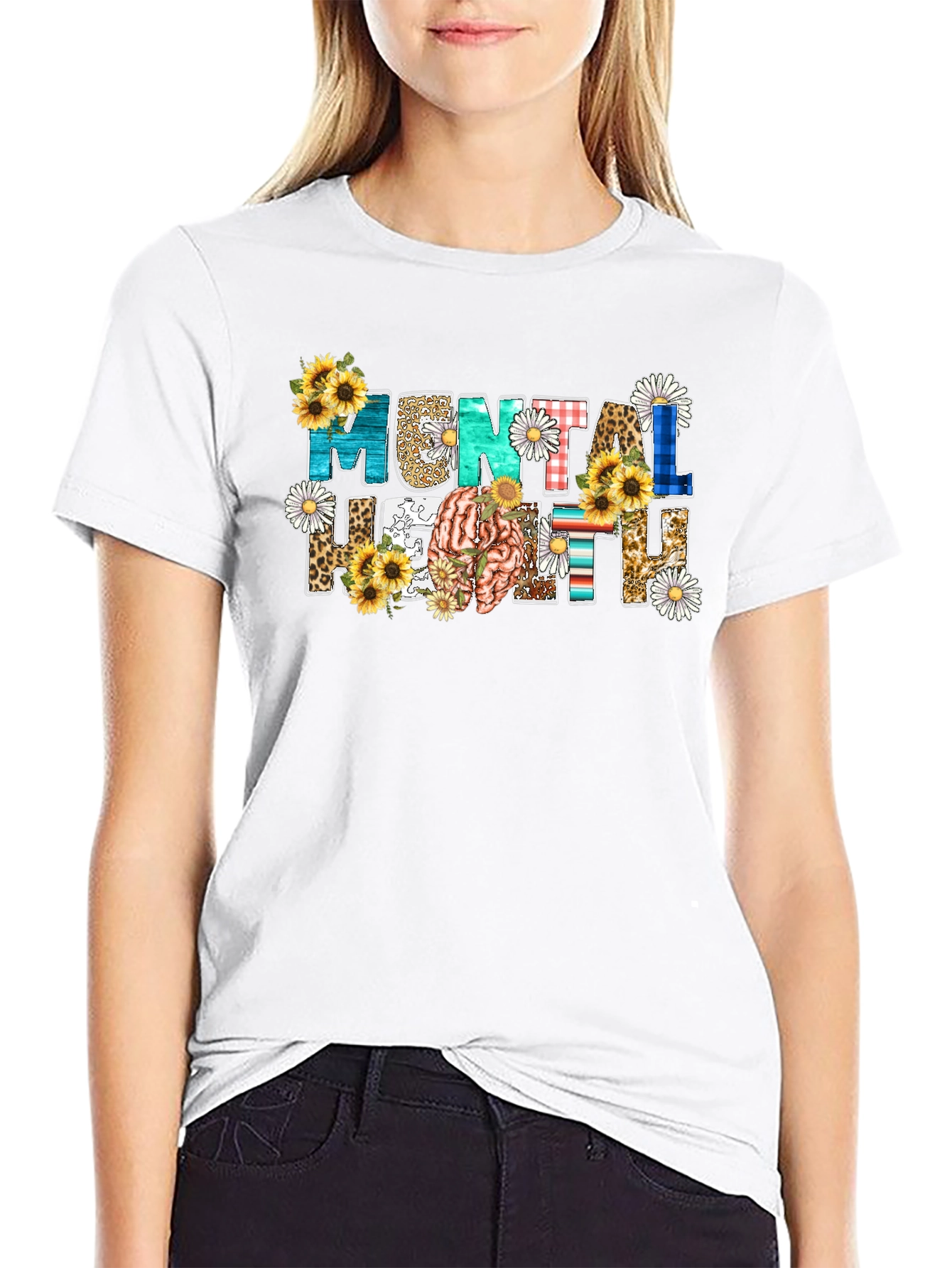 Mental Health Awareness Floral Brain T-Shirt