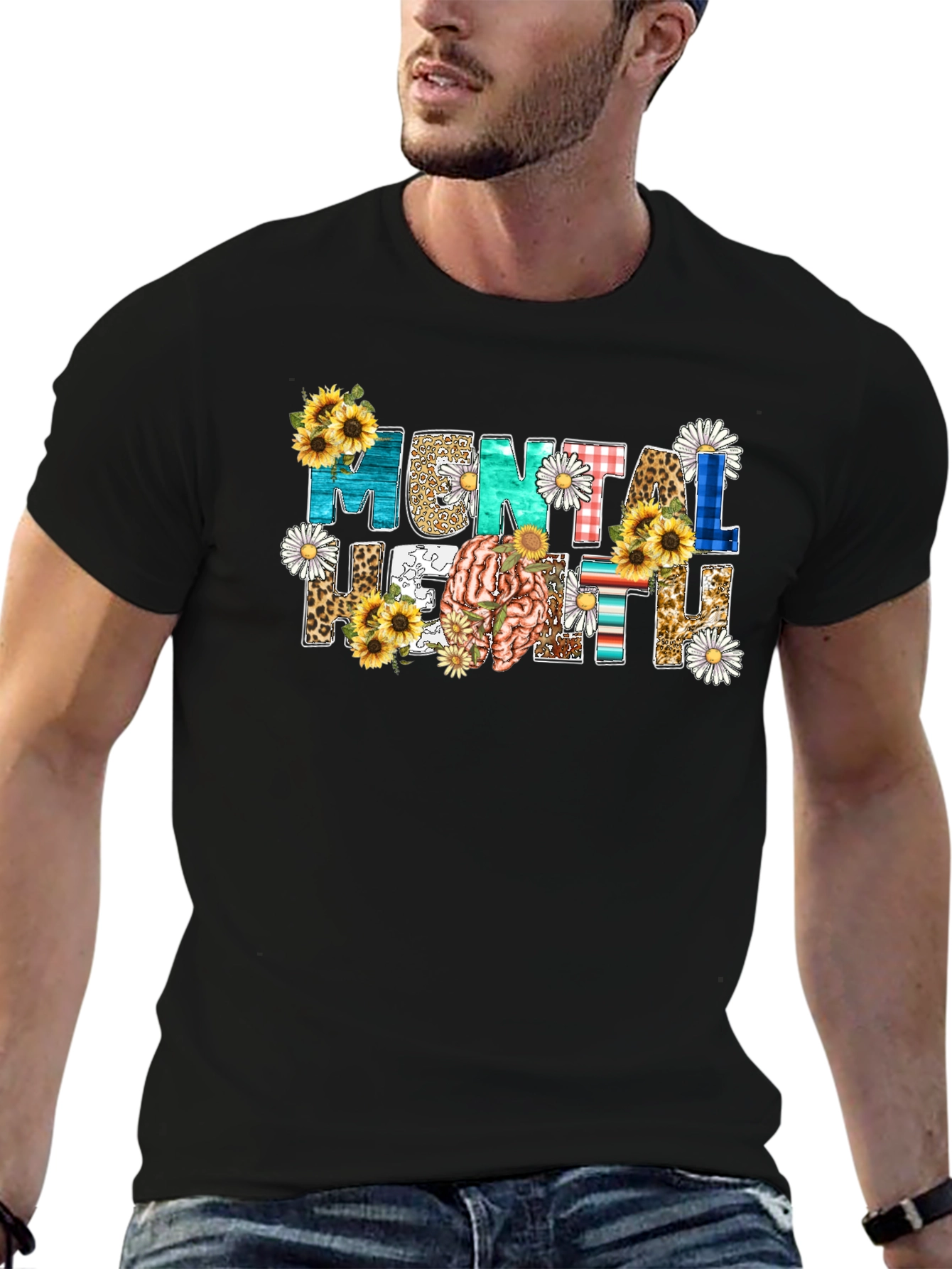 Mental Health Awareness Floral Brain T-Shirt